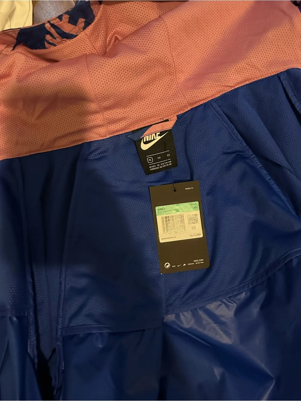 Nike Blue and Pink Girls' Hooded Windbreaker